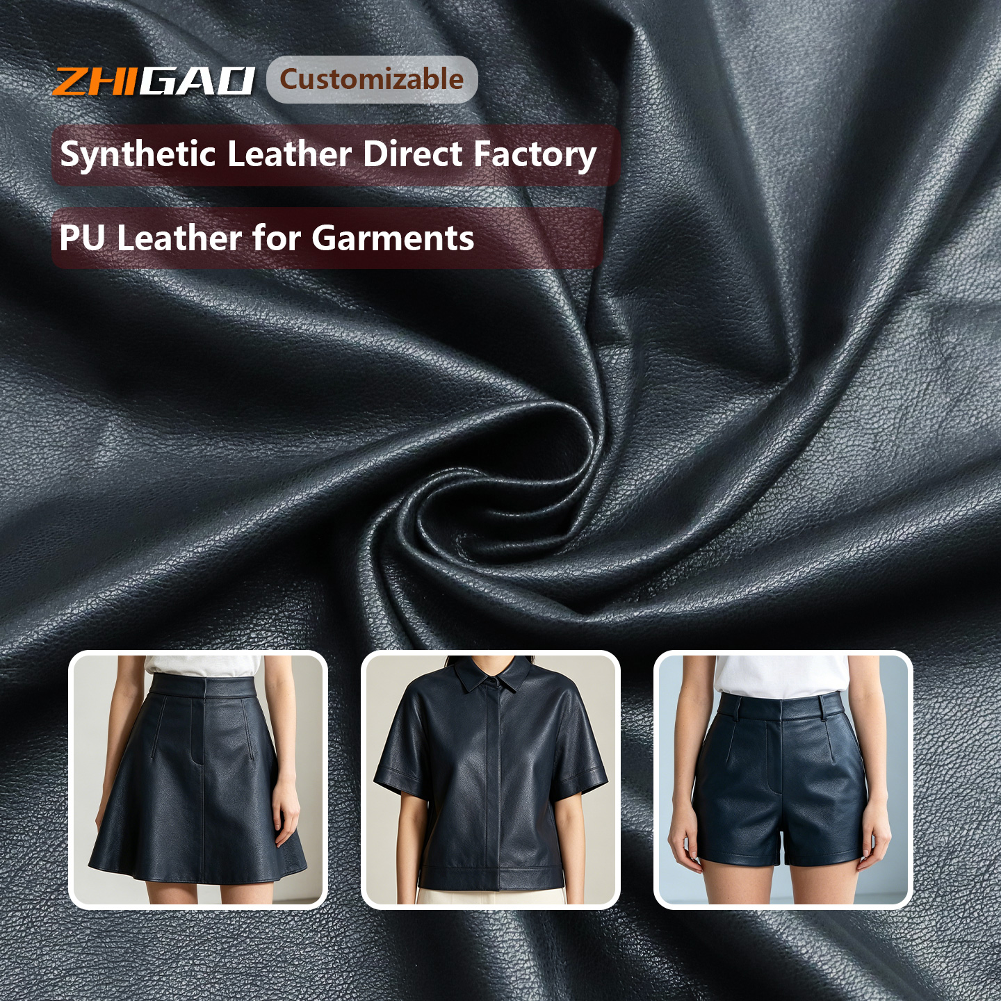 Windproof & Shaping PU Leather Fabric for Outerwear Garments Leather for Coats Zhigao Leather Factory